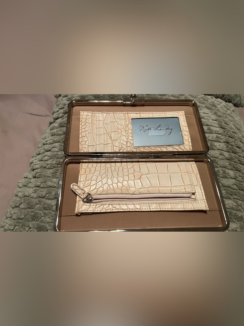Kate Landry Ivory Croc-Embossed Frame Clutch Wallet